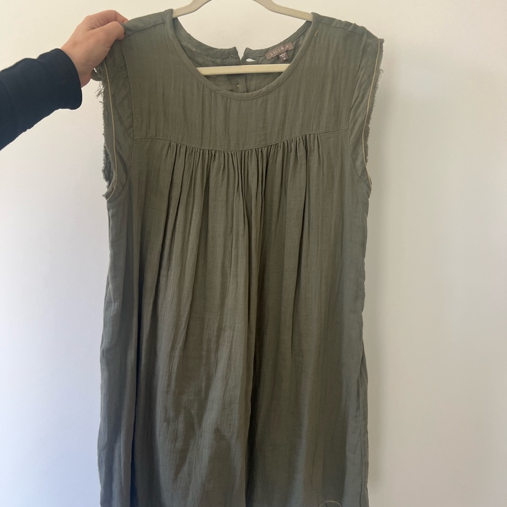 Lilla P Green Sleeveless Pleated Bib Collar Tunic
